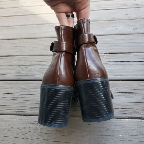 Vintage 90s y2k Bratz Brown Vegan Leather Chunky Heel Square Toe Ankle Boots 9.5 - Picture 5 of 8